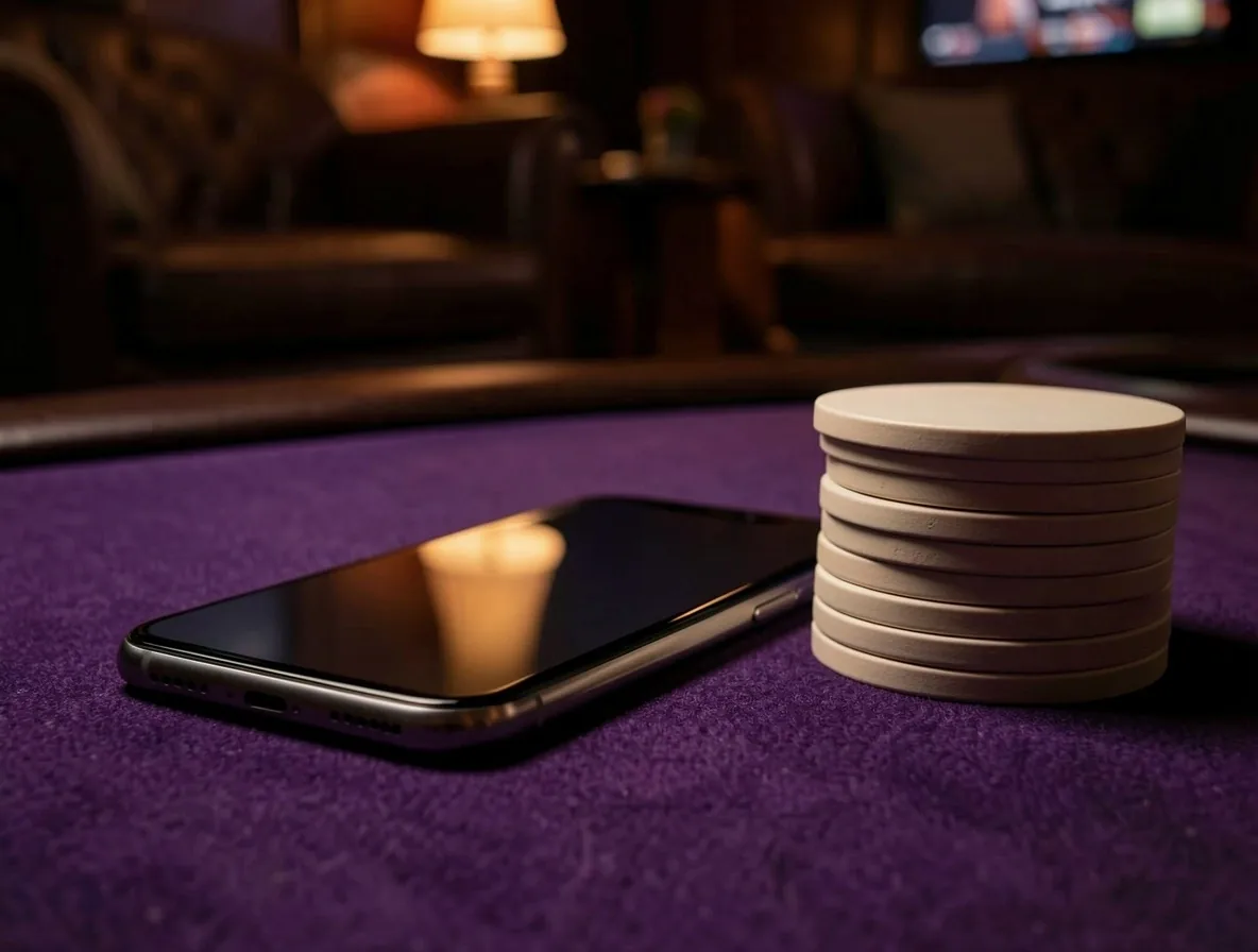 Telefon odłożony na stół pokerowy w Riandil